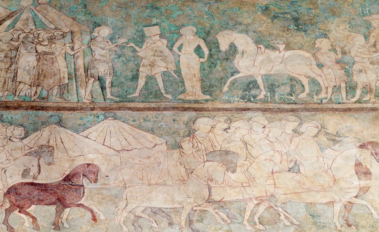 Spanien, Aragon, Zaragoza, Aljaferia Palace, Fresco detalj av Benjamin Baud