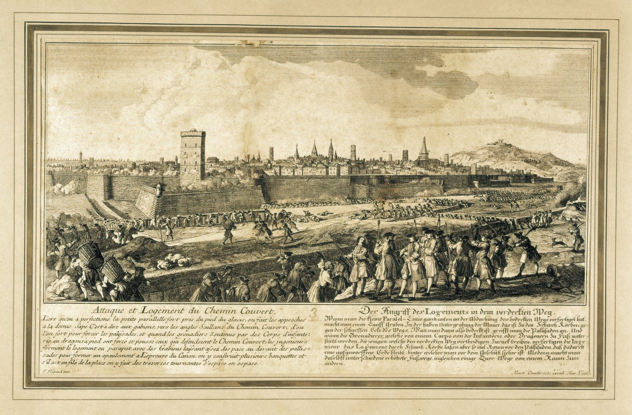 Spanien: Spanska tronföljdskriget (1714). Belägringen av Barcelona. (gravyr) av Unbekannter Künstler