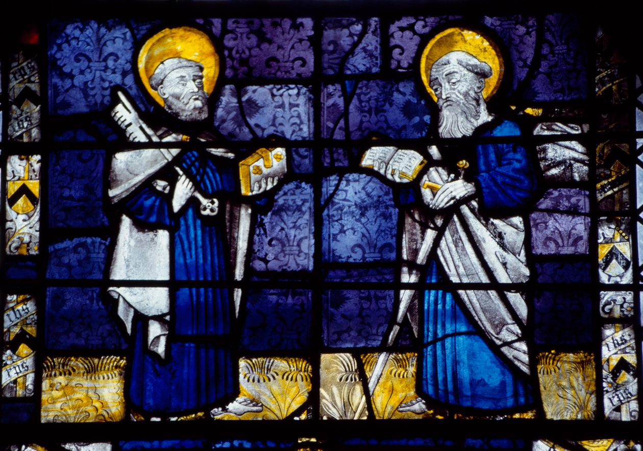St Peter och St Paul, målat glasfönster från Priory Church, Le Bourget du Lac, Savoy, Frankrike av Benjamin Baud