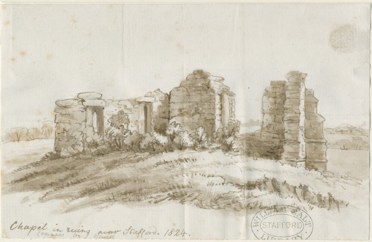 Stafford - Creswell Chapel: ritning med penna och tvätt, 1824 av Unbekannt