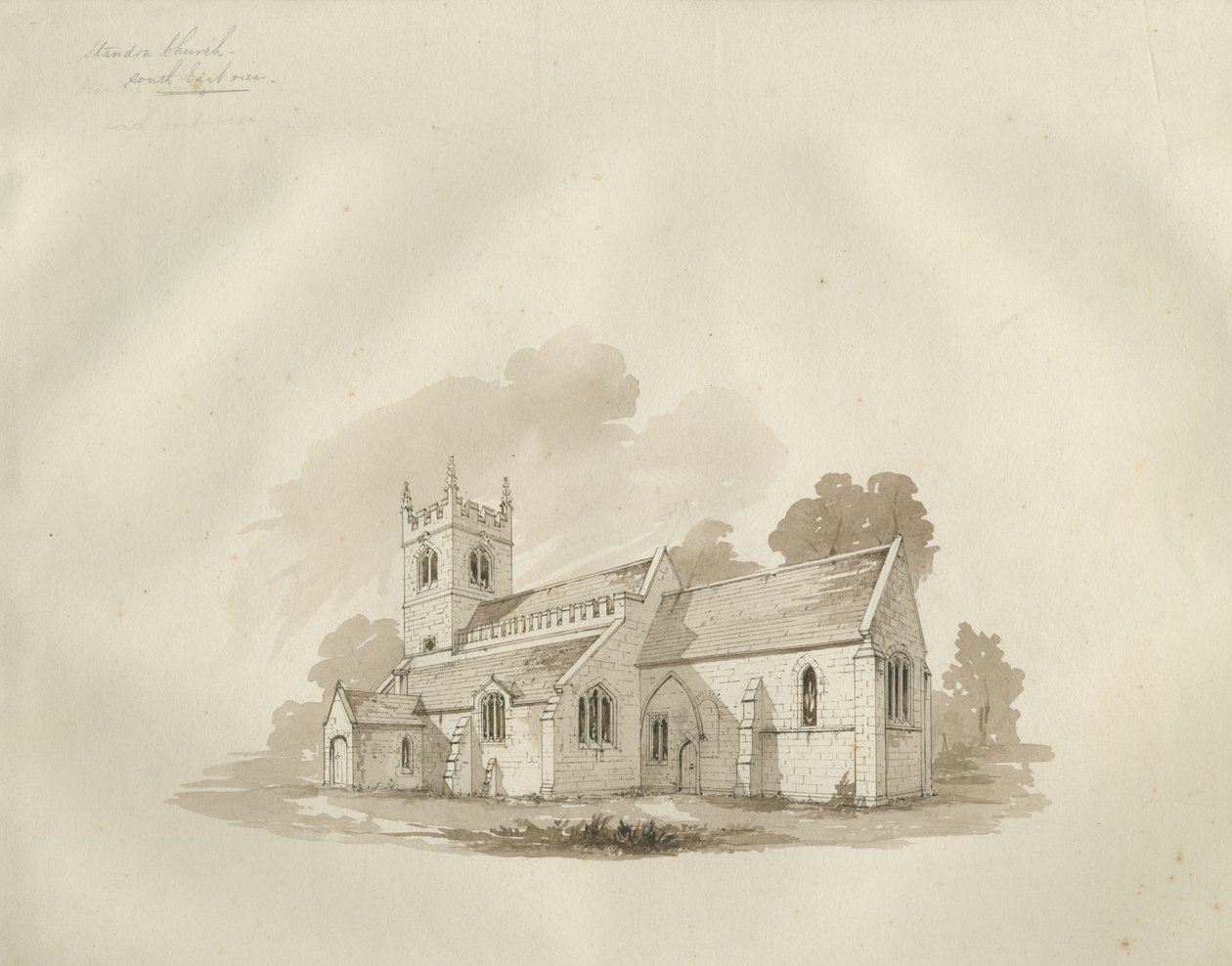 Standon Church: ritning med penna och bläck, och [?mitten av 1800-talet] av Unbekannt