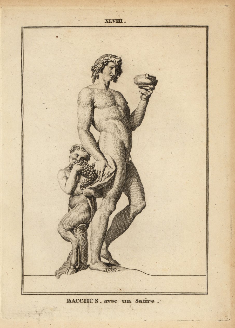Staty av Bacchus, den romerska vinguden, naken med en satyr av Unbekannt