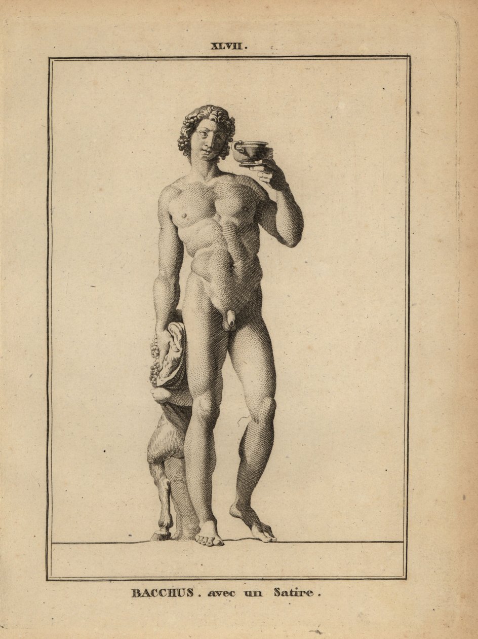 Staty av Bacchus, den romerska vinguden, naken med en satyr av Unbekannt