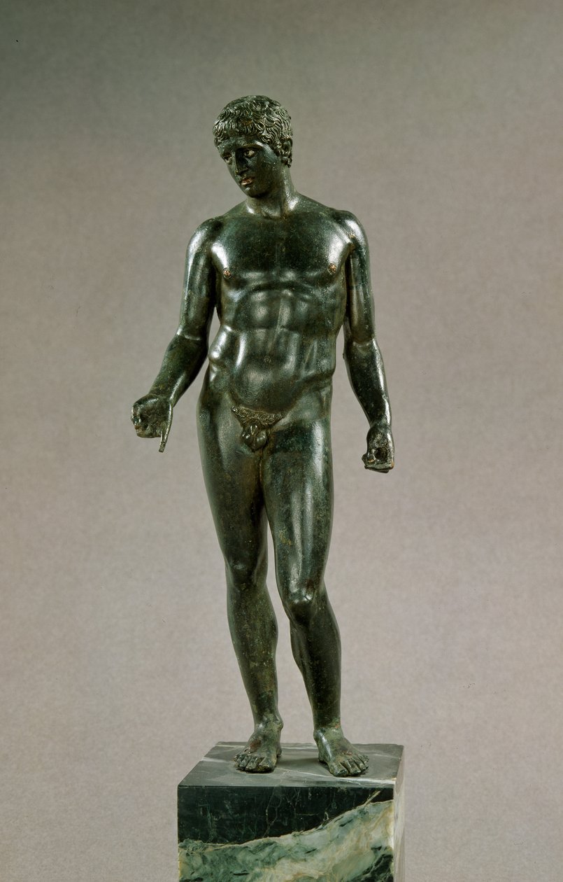 Staty av Merkurius, anpassning av den grekiska Discophoros of Polyclitus, romersk, 25-50 e.Kr. (brons) av Unbekannt