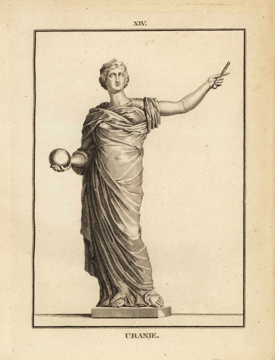 Staty av Urania, astronomimusa med jordklot och stav av Unbekannt