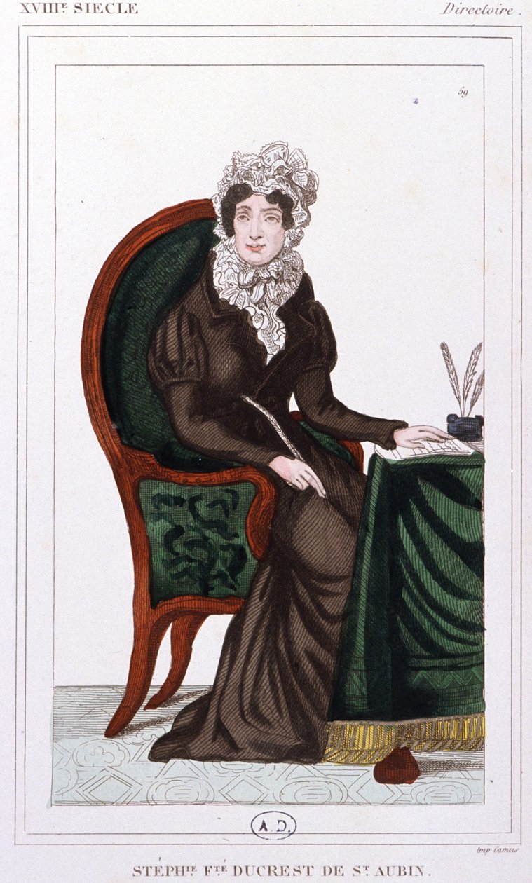 Stephanie Ducrest de Saint-Aubin grevinna av Genlis, ca 1810 (gravyr) av Unbekannter Künstler