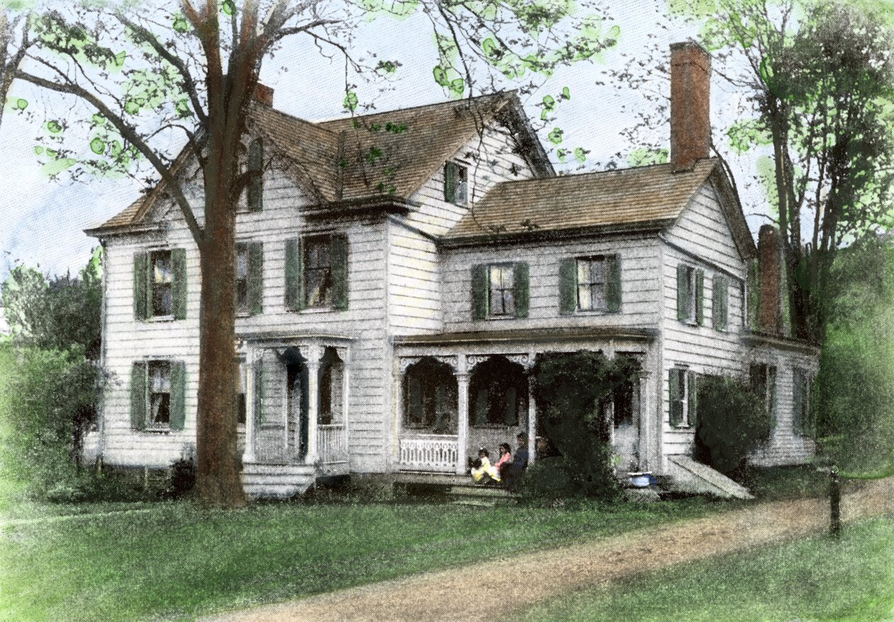 Stephen Grover Clevelands födelseort (1837-1908): "The Manse", i Caldwell, New Jersey, Förenta staterna. Färggravyr från 1800-talet. av Unbekannter Künstler