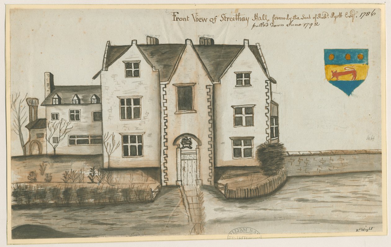 Streethay Hall: akvarellmålning, 1786 av Unbekannt