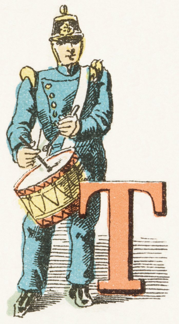 T - Tambour - Barnsligt alfabet, Editions Gordinne 1920 (gravyr) av Unbekannt
