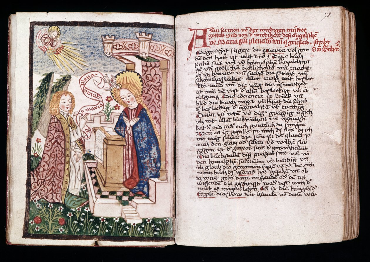 Bebådelsen, illustration från en "Timmarsbok" (vellum) av Unbekannt