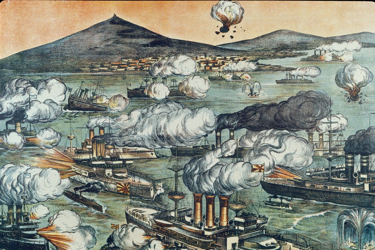 Slaget vid Port Arthur den 08/02/1904 (gravyr) av Unbekannter Künstler