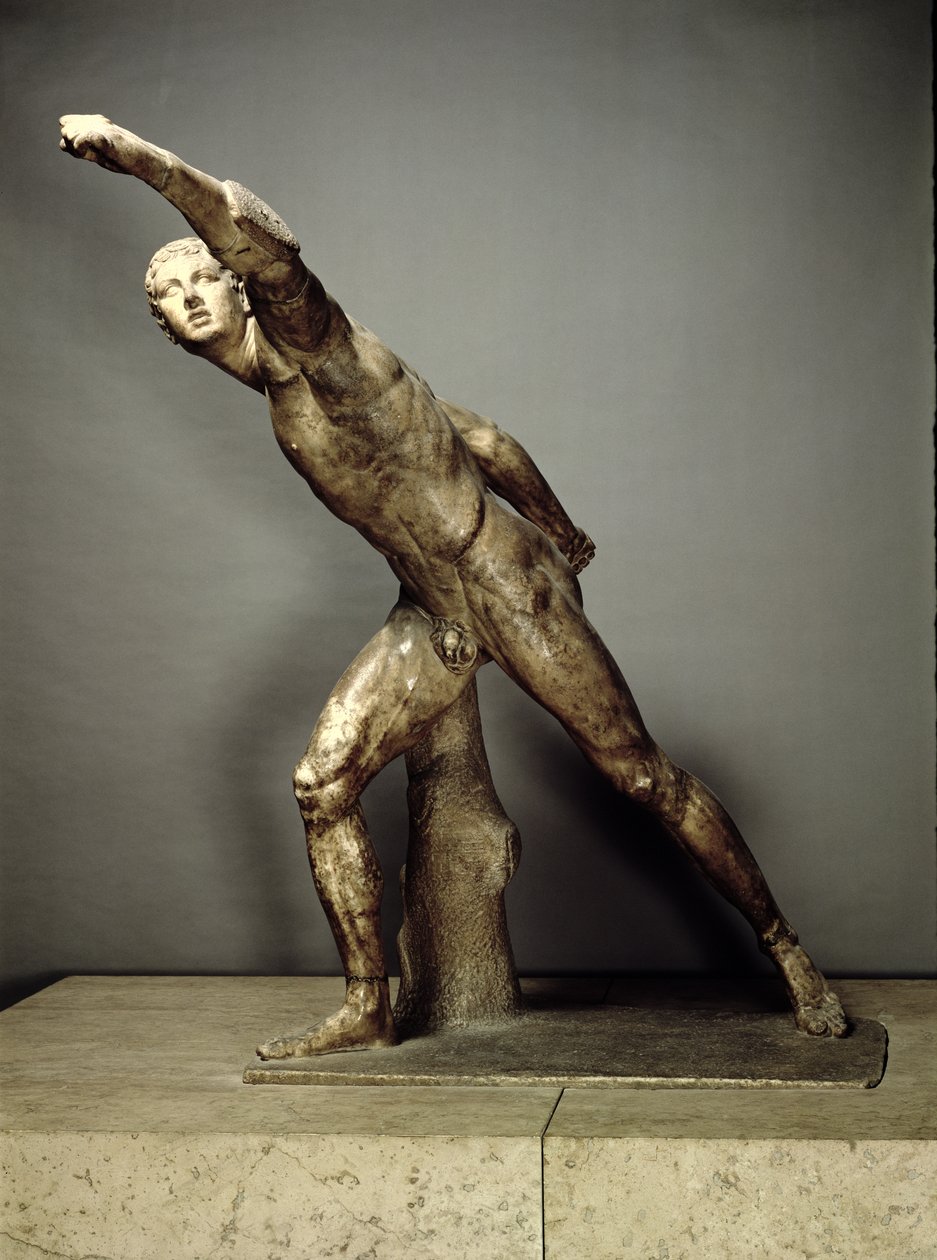 Borghese-gladiatorn, grekisk, c.50 f.Kr. (marmor) (se även 98022) av Unbekannt
