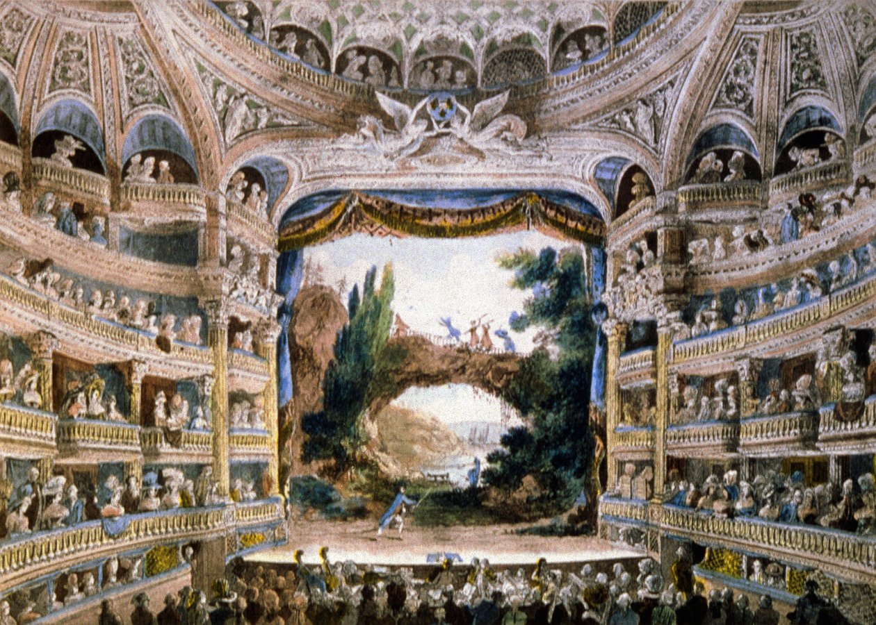 Teatern Comedie Francaise i slutet av 1700-talet, slutet av 1800-talet (gravyr) av Unbekannter Künstler