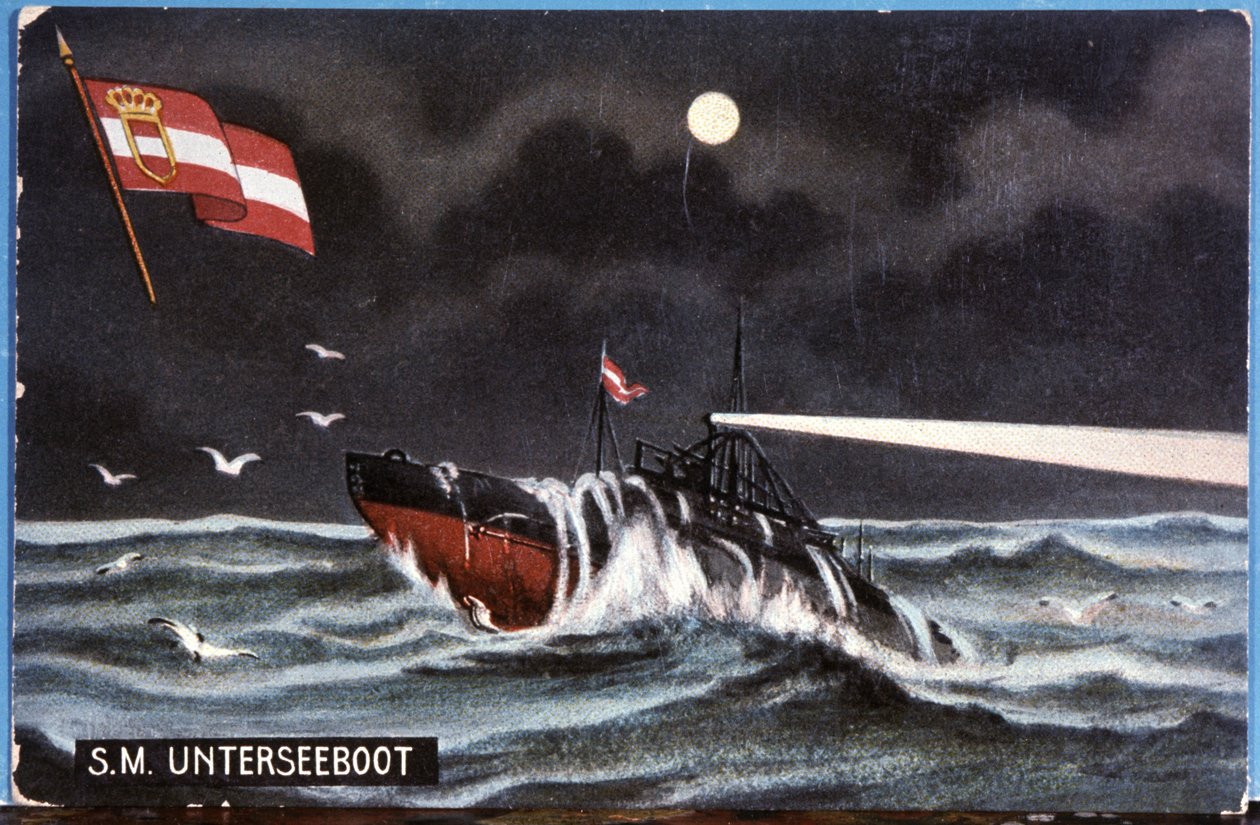 Den tyska ubåten Unterseeboot, tidigt 1900-tal (illustration) av Unbekannter Künstler