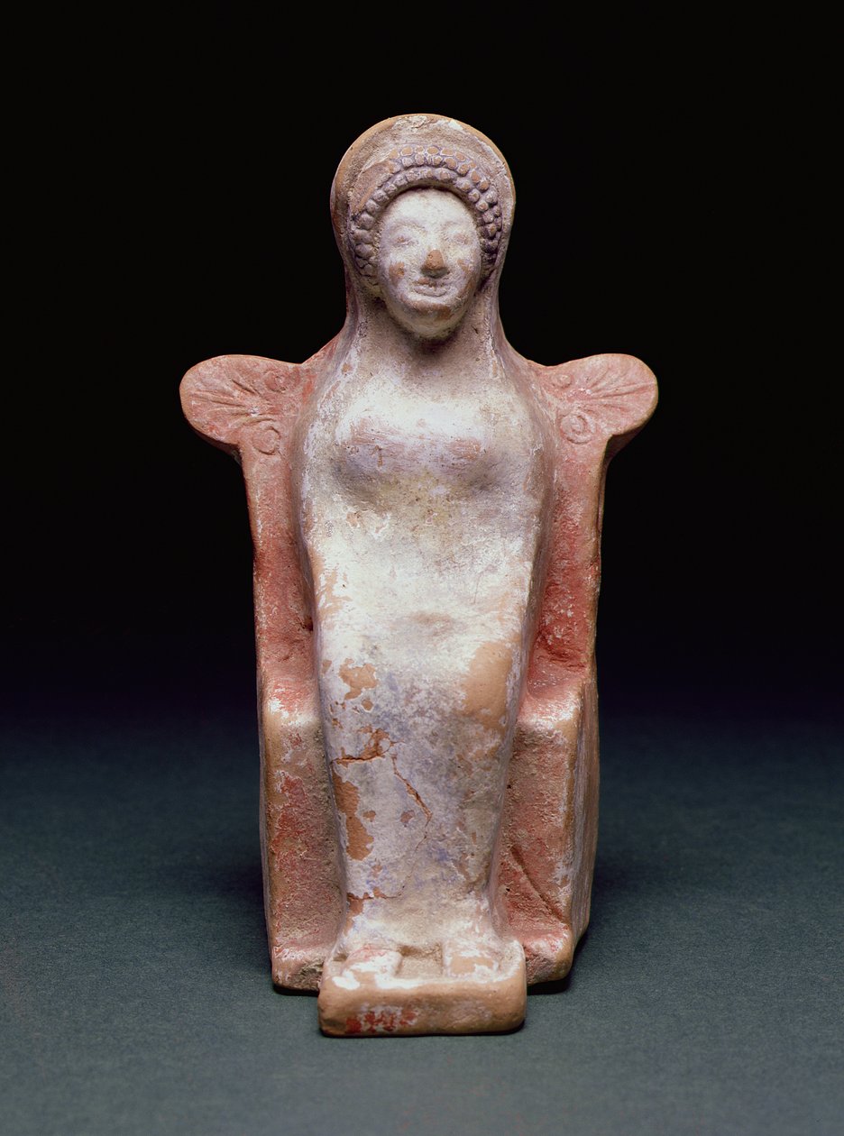 Gudinnan Athena, grekisk, c.490 f.Kr. (terrakotta och pigment) av Unbekannt