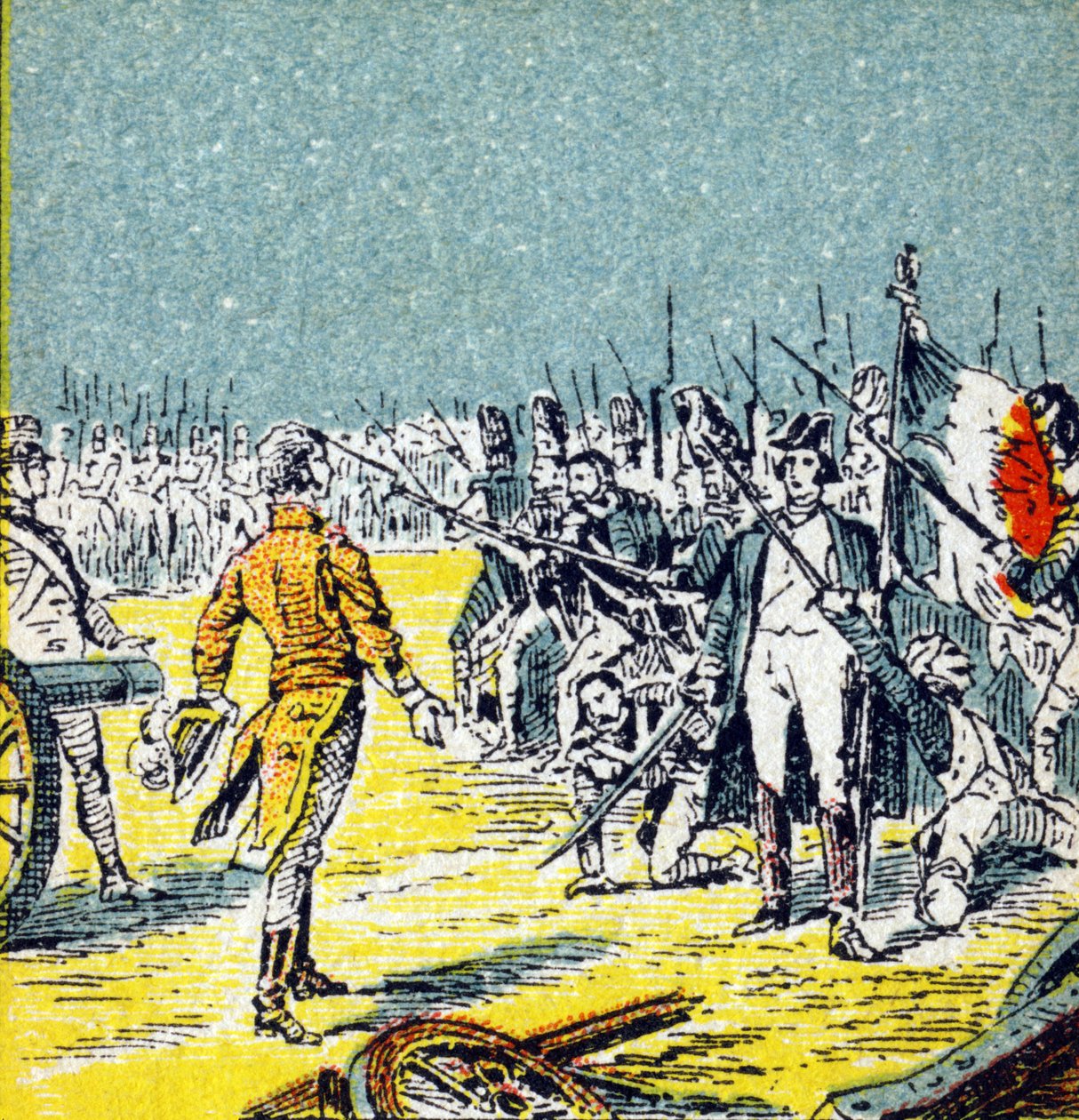 De hundra dagarna: Napoleon I Bonapartes nederlag mot Waterloo 1815. Gravyr i "Histoire de France". Serie reklambilder publicerade på uppdrag av Louit, 24 rue d