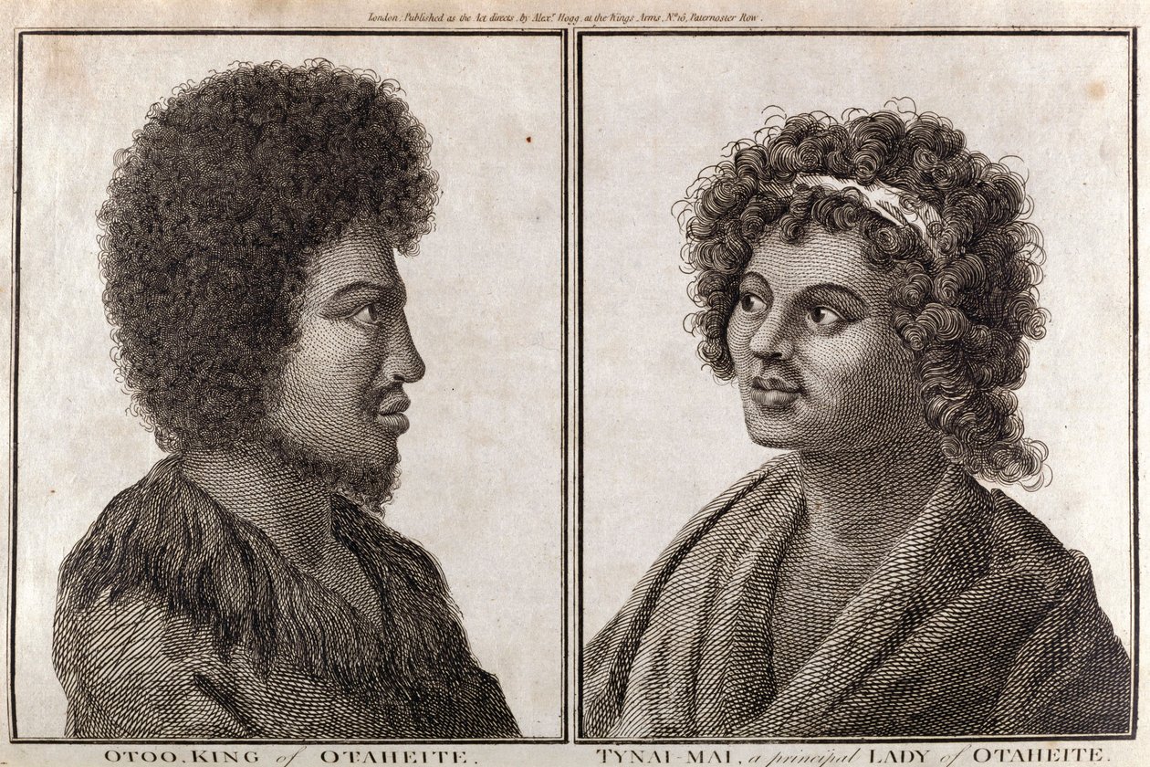 Kungen och en huvuddam av Tahiti, ca 1773 av Unbekannt