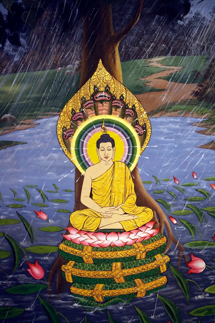 Buddhas liv, Siddhartha Gautama, väggfresk, Wat Botum-templet, Phnom Penh, 2022 (foto) av Unbekannter Künstler