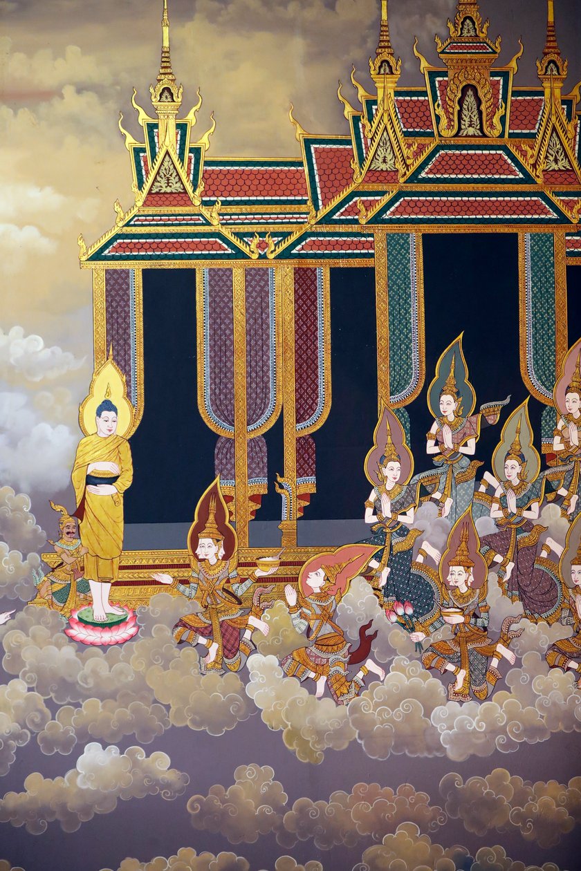 The Life of Buddha, Wall Fresco, Wat Botum Temple, Phnom Penh, 2022 (Foto) av Unbekannter Künstler