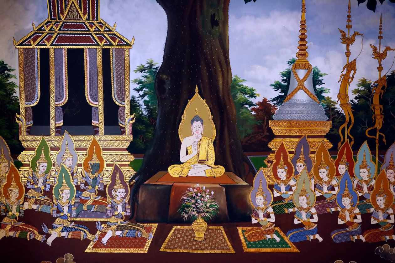 Buddhas liv, väggfresk, Wat Botum-templet, Phnom Penh, 2022 (foto) av Unbekannter Künstler
