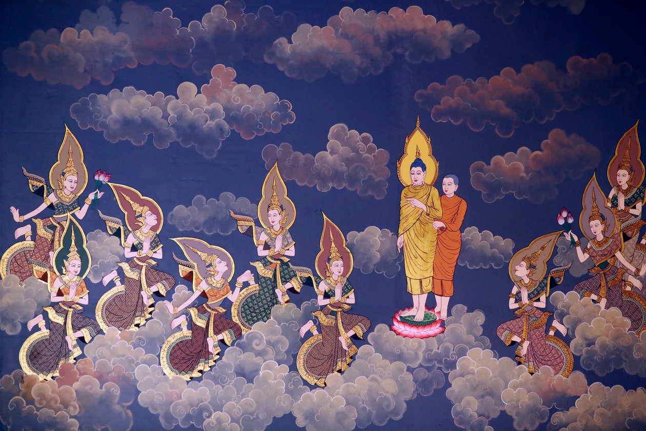 Buddhas liv, väggfresk, Wat Botum-templet, Phnom Penh, 2022 (foto) av Unbekannter Künstler