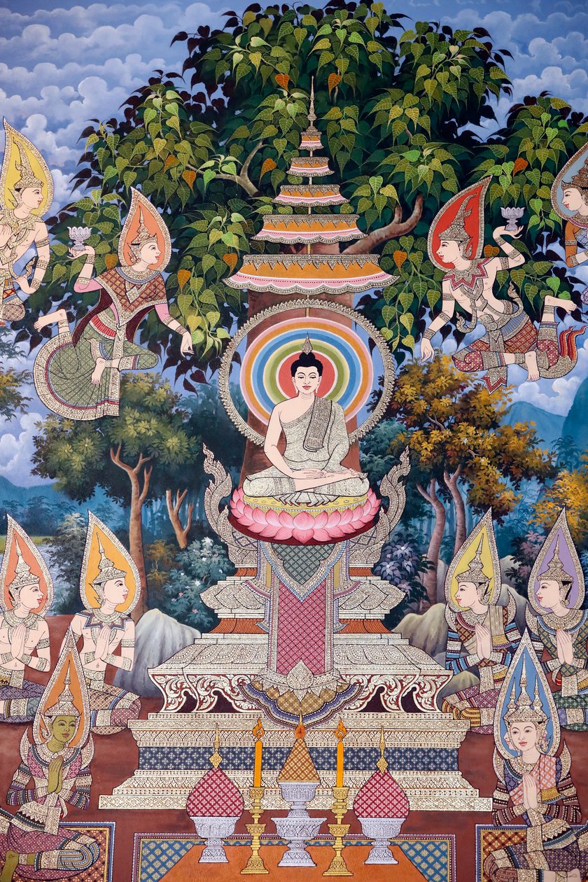 Buddhas liv, väggfresk, Wat Maniratanaram-klostret, Phnom Penh, 2022 (foto) av Unbekannter Künstler