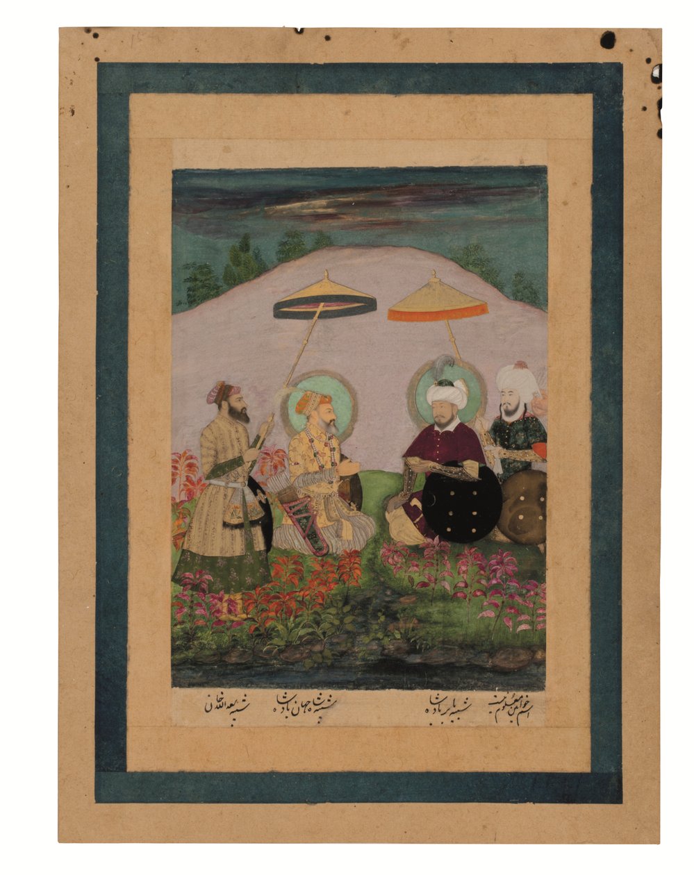 Mughal-kejsaren Shah Jahan med sin förfader Timur (gouache med guld på papper) av Unbekannter Künstler