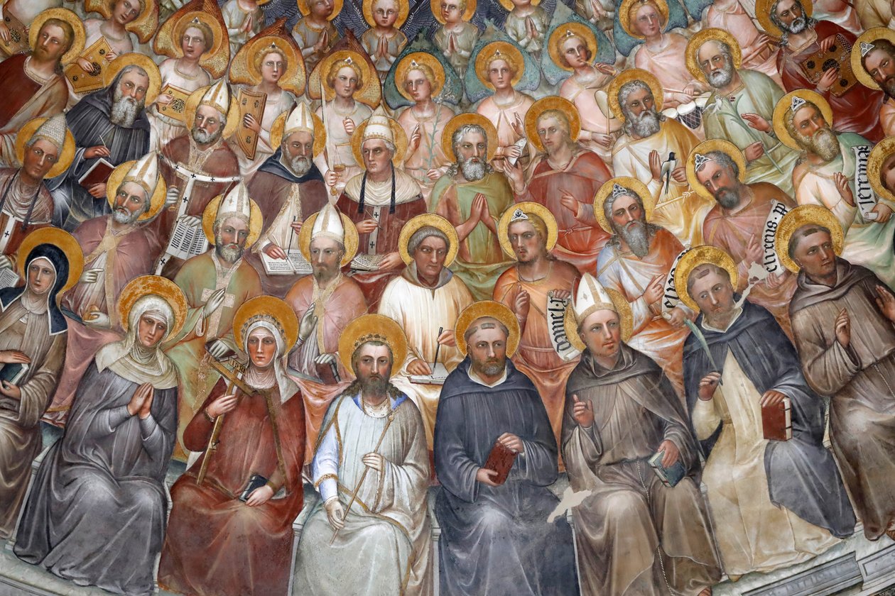 Baptisteriet i Padua. Takfresker från 1300-talet av Giusto de Menabuoi. Paradiset. Välsigna Kristus med patriarker, profeter och helgon. Detalj. Padua. Italien. (Foto) av Unbekannt
