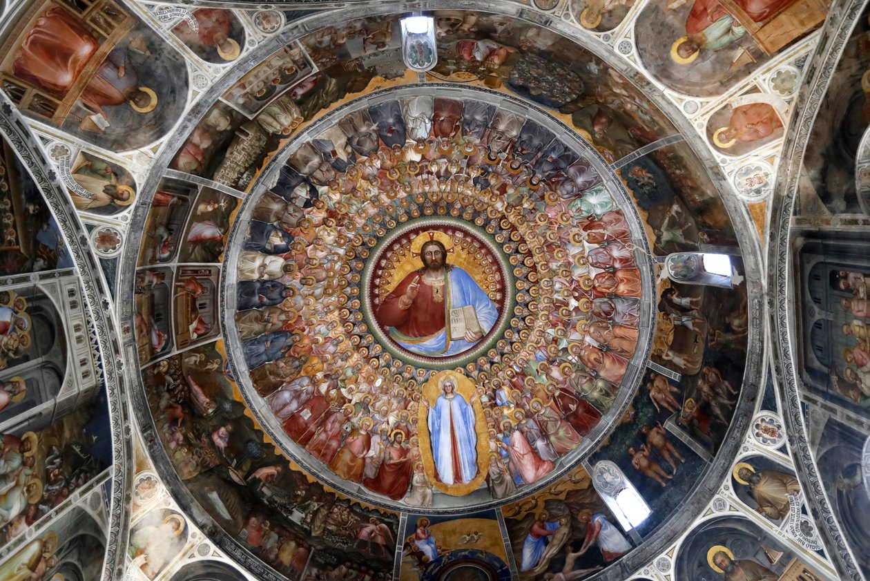 Baptisteriet i Padua. Takfresker från 1300-talet av Giusto de Menabuoi. Paradiset. Välsigna Kristus med änglar, patriarker, profeter och helgon. Padua. Italien. (Foto) av Unbekannt