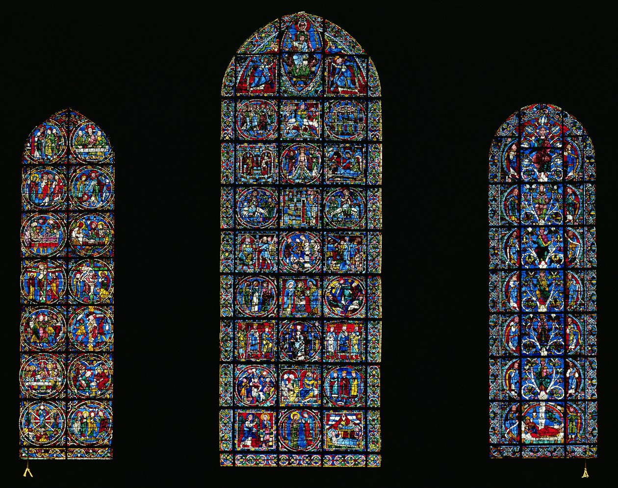 The Passion, The Nativity and the Tree of Jesse (målat glas) (för detaljer 98063-64) av Unbekannt