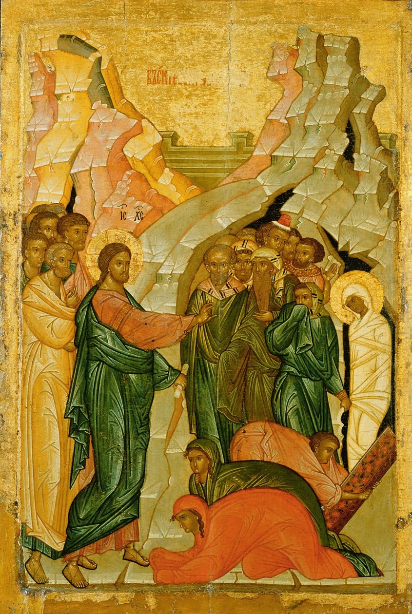 The Raising of Lazarus, rysk ikon, Novgorod School av Unbekannt