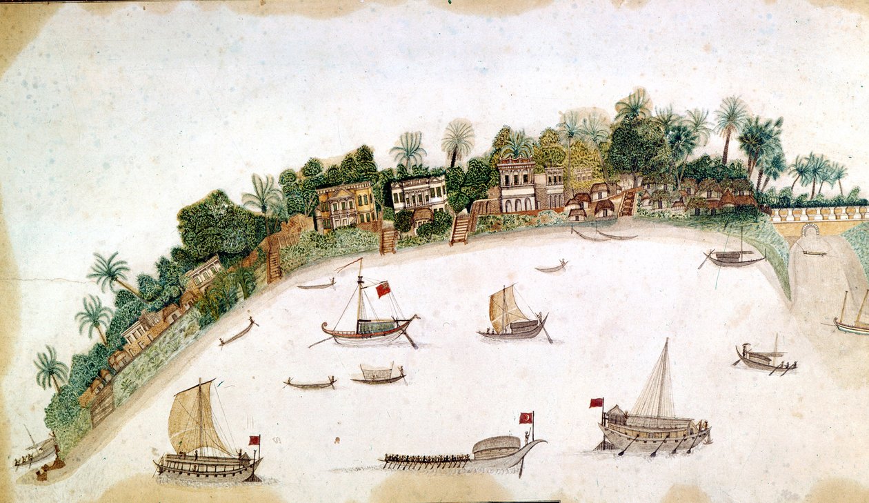 The River Hooghly, Calcutta (penna och bläck med akvarell på papper) av Unbekannt