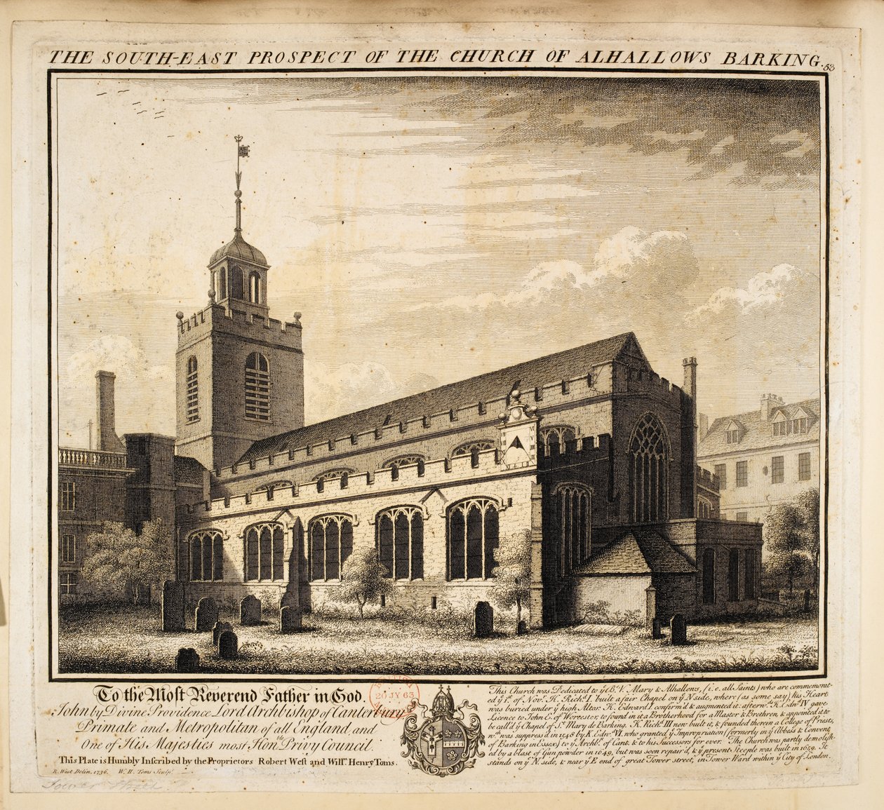Den sydöstra utsikten av Church of All Hallows Barking av Unbekannter Künstler