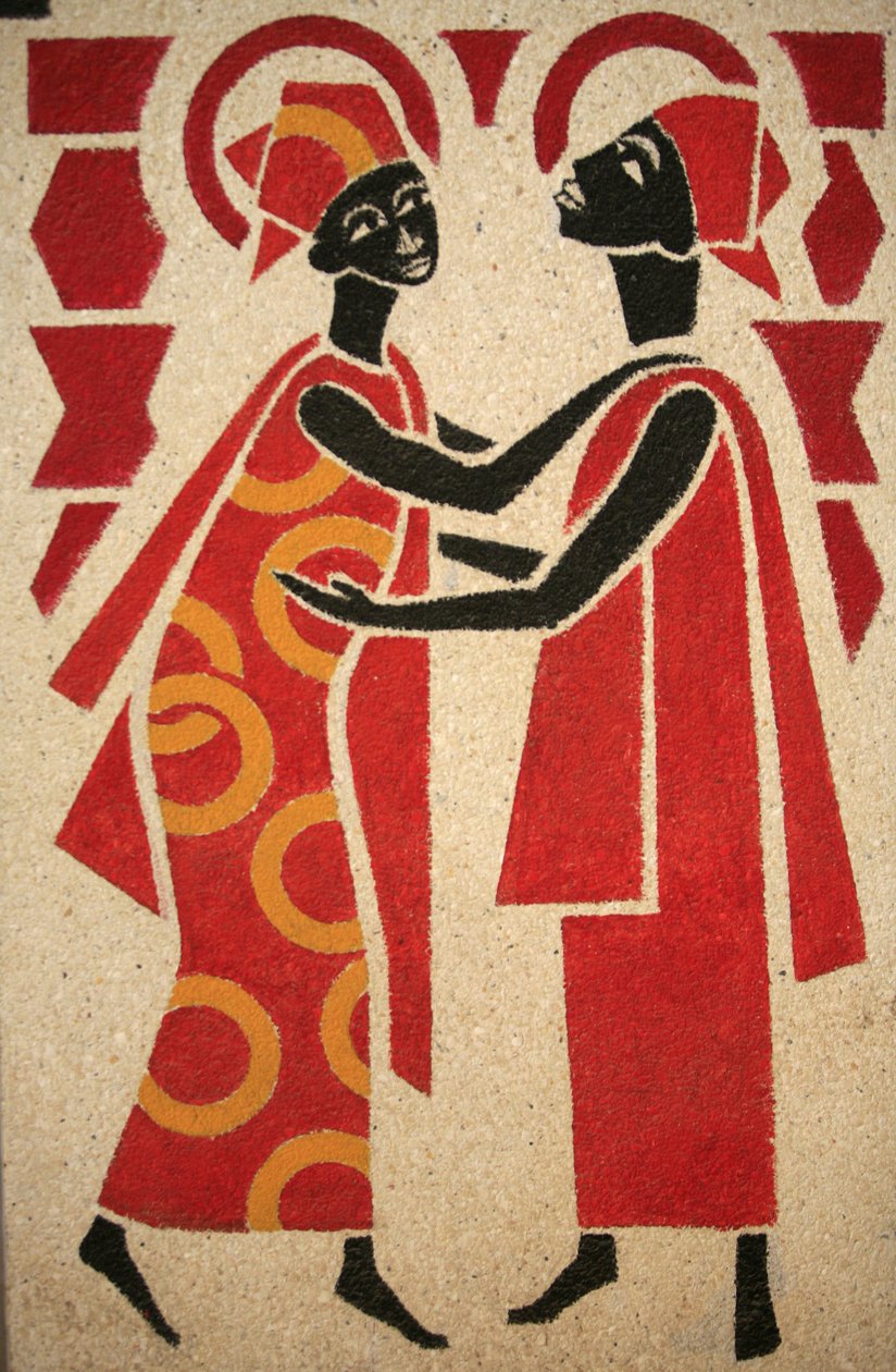 Besöket Keur Moussa klosterkyrkans fresk designades och målades 1963 av Dom Georges Saget, Keur Moussa, Senegal av Unbekannt