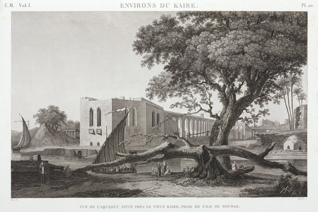 Akvedukten vid Gamla Kairo, från ön Roudah, Egypten, ca 1798 av Unbekannt