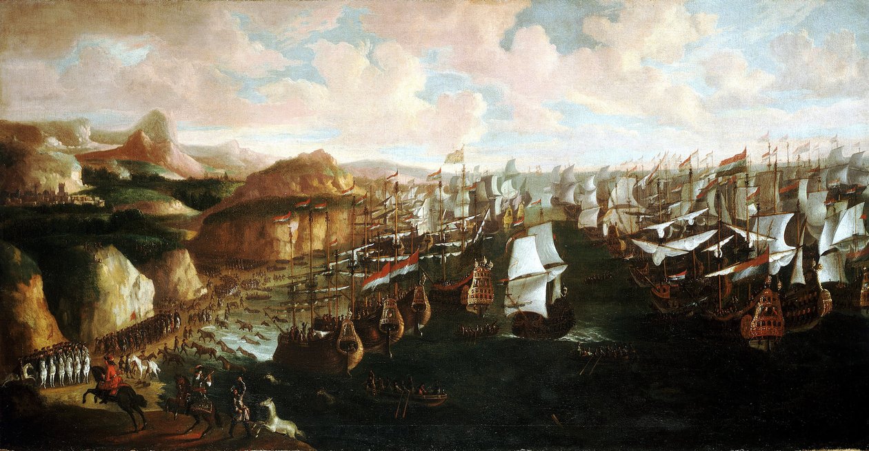 William III av Oranien (eller William III av England) (1650-1702) anländer till Torbay (England) den 5 november av Unbekannter Künstler
