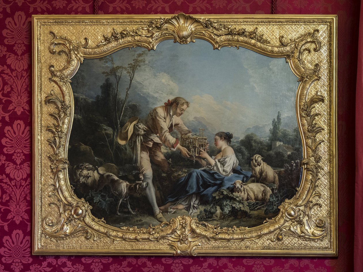 Den självbelåtne pastorn eller buren. Målning av Francois Boucher (1703-1770). Prinsessans parad eller paradrum. Hotel de Soubise, Paris av Unbekannt