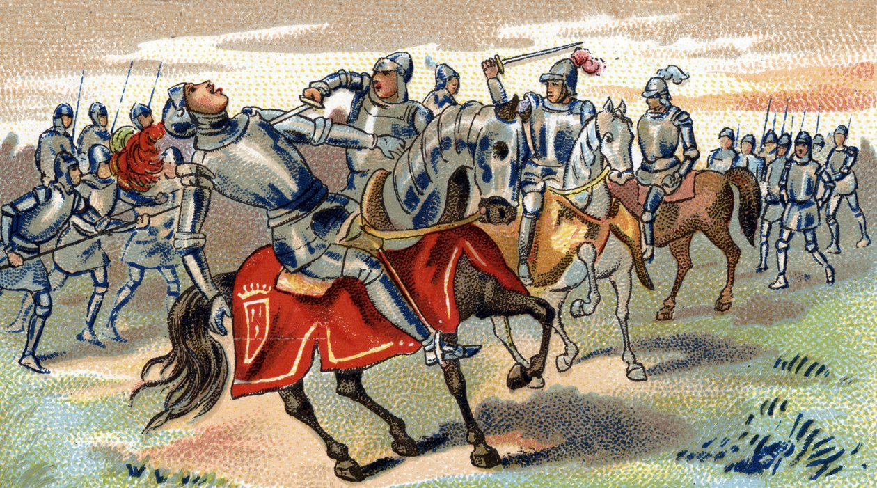 John Talbots död dödad i slaget vid Castillon (1453), sent 1800-tal (kromolitografi) av Unbekannter Künstler