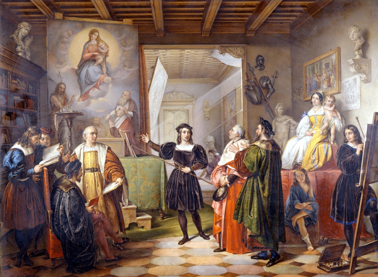 Målaren Rafael (Rafael Sanzio 1483 - 1520) i sin ateljé. av Unbekannter Künstler