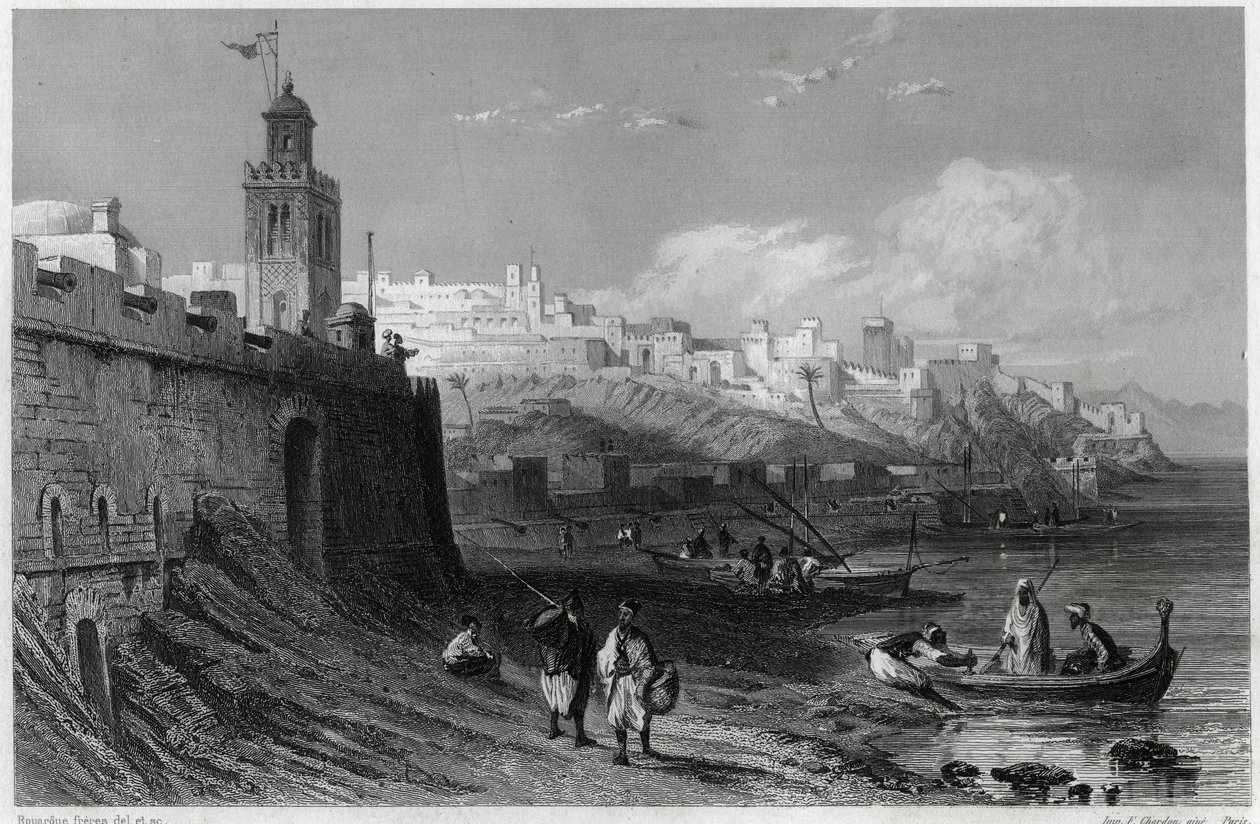 Den pittoreska hamnen i den befästa staden Tanger på 1800-talet, i boken om Medelhavet av Louis Enault (1824-1900), en fransk journalist och resenär. Louis Enault, LA MEDITERRANEE SES ILES ET SES BORDS, Morizot av Unbekannt