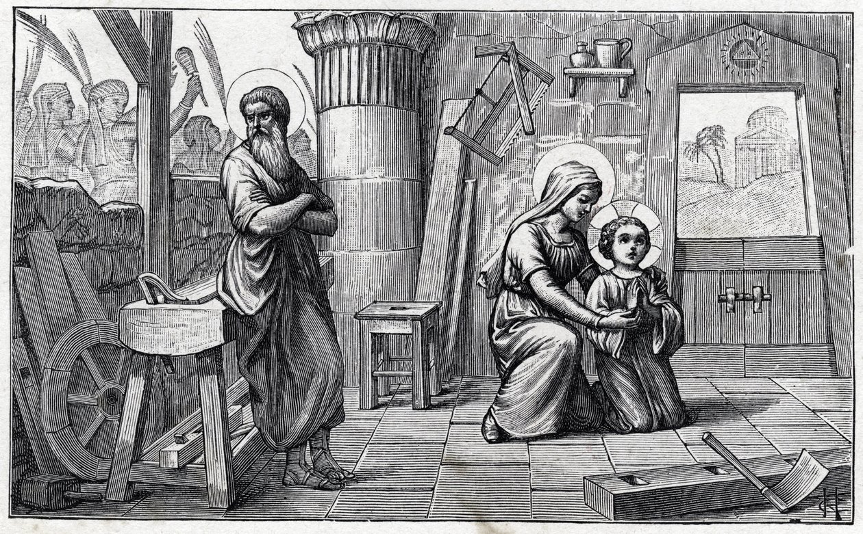Vistelsen i Egypten. Jesusbarnets alfabet. Upplaga 1932. Träsniderier signerade H G. Privat samling av Unbekannter Künstler