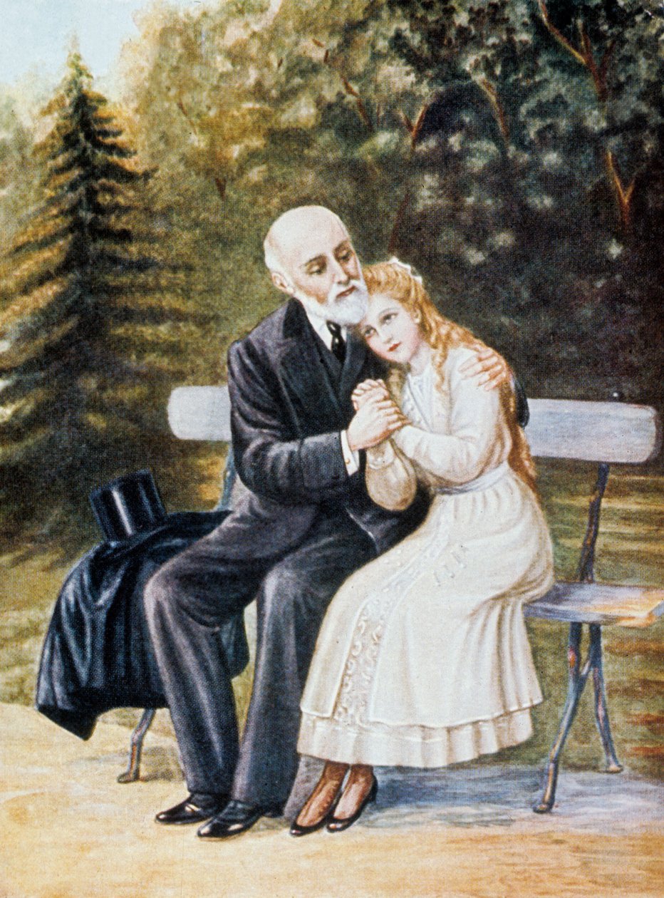 Therese av Lisieux ber sin far Louis Martin att komma in i klostret, illustration av Unbekannter Künstler