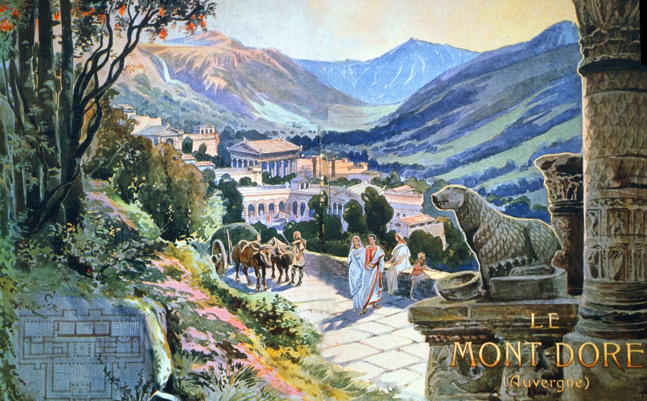 Termalbad i Auvergne under den gallo-romerska perioden, ca 1900 (illustration) av Unbekannter Künstler