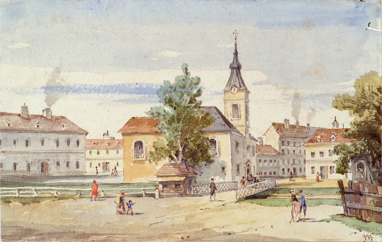 Thury Chapel och Thury Bridge vid Alsbach i Wien av Unbekannter Künstler
