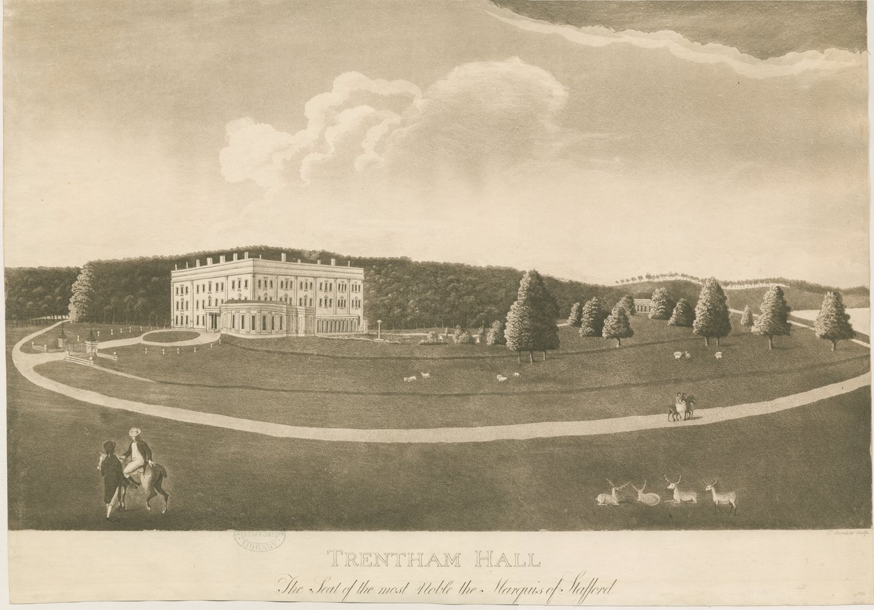 Trentham Hall: akvatintgravyr av Unbekannt