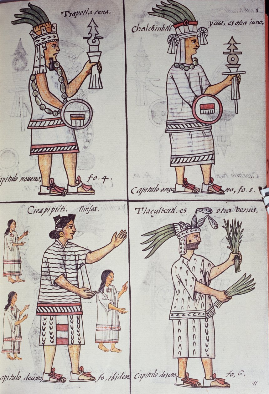 Tzapotlatena, Chalchiuhtlatonal, Cioapipitli och Tliltecuhtli, Florentine Codex, Tvåspråkig version på spanska och Nahuatl, Allmän historia om det nya Spaniens saker, Aztec av William M. Timlin