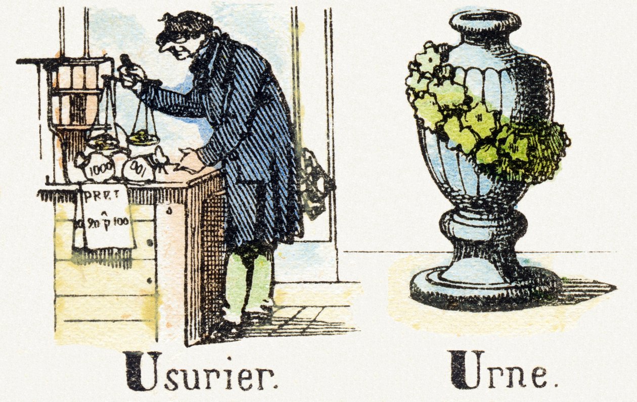 U - Usurier - Urne - Child Entertainment Alphabet c.1890 (litografi) av Unbekannt