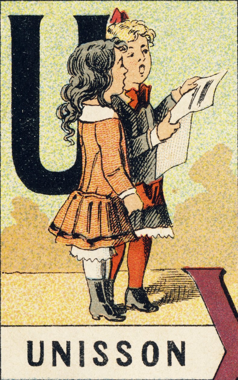 U: Unison - Gravyr hämtad från ABCD av små flickor. Pellerin & Cie, tryckare-förlag, Epinal, omkring 1890. Serie A. Mått: 19 x 13,5 cm. av Unbekannt