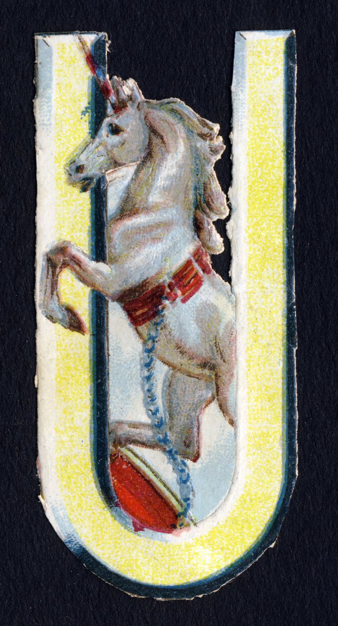 Du gillar Unicorn. Beetle decoupis på temat djur. Gravyr. Serie om 26 våffelkromolitografier av engelskt ursprung. Redaktör och illustratör okänd. Slutet av 1800-talet. Mått: 5,5x3,5cm av Unbekannt