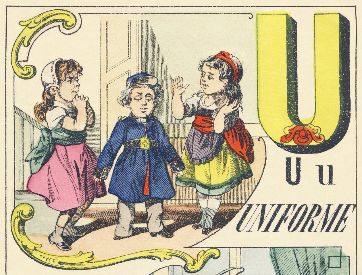 U : uniform - Spelalfabetet, ca 1890 (illustration) av Unbekannt